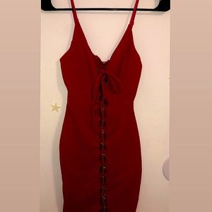 Red dress with adjustable lace to make it shorter